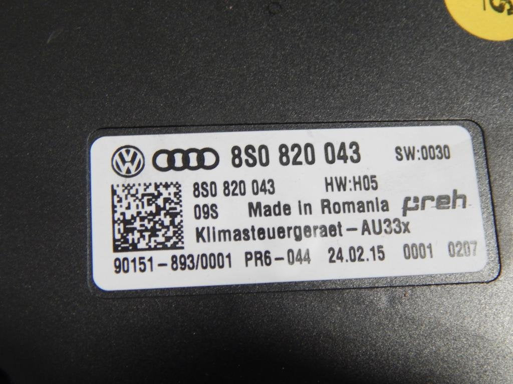 AUDI TT 8S AIR CONDITIONING CONTROLLER 8S0820043