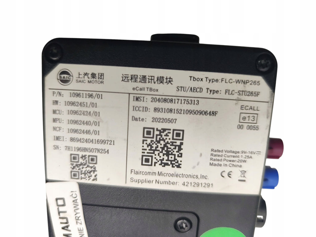 DRIVER MODULE ECALL MG ZS I EV 10961196