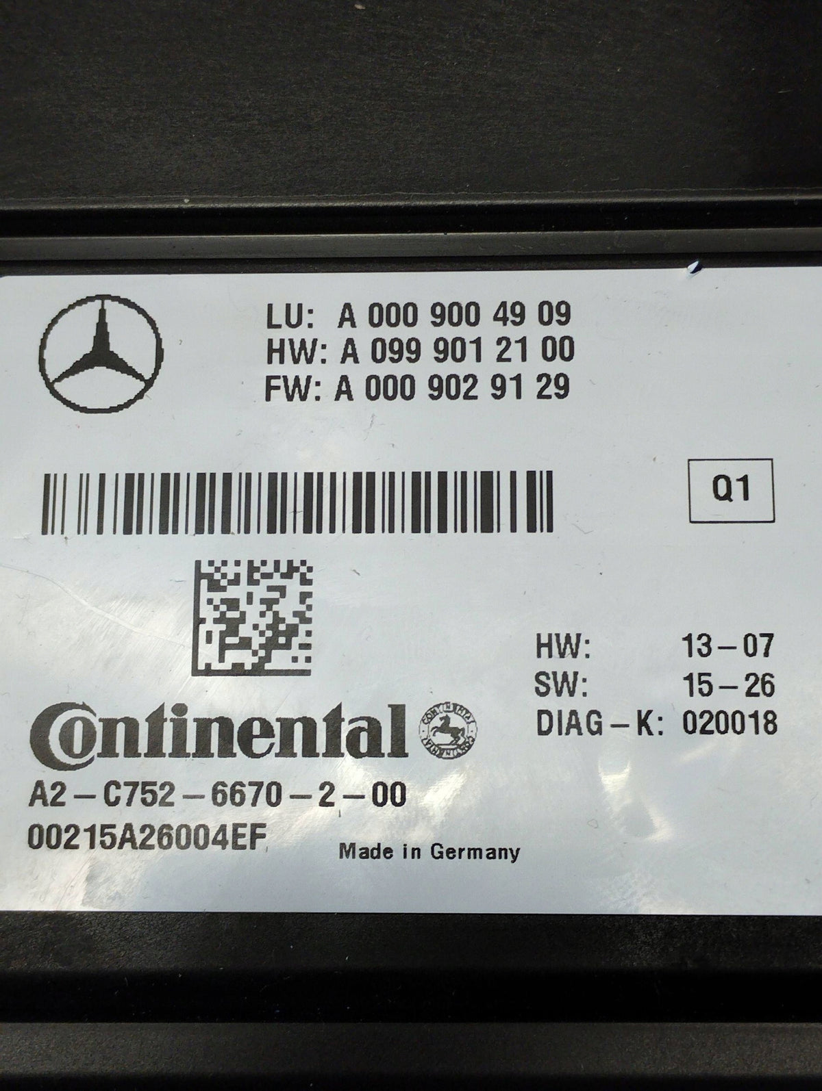 Mercedes-Benz GLC X253 MODULE CONTROLLER DISTANCE RADAR A0009004909