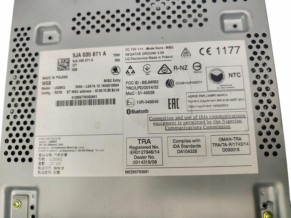 RADIO PLAYER SKODA RAPID 5JA035871A